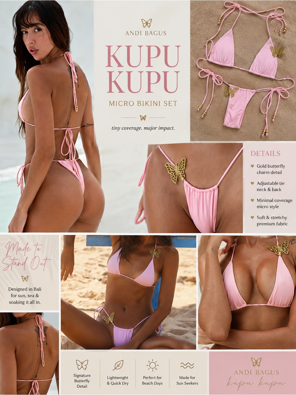 Kupu Kupu Micro Bikini Set - Pink S by andi bagus